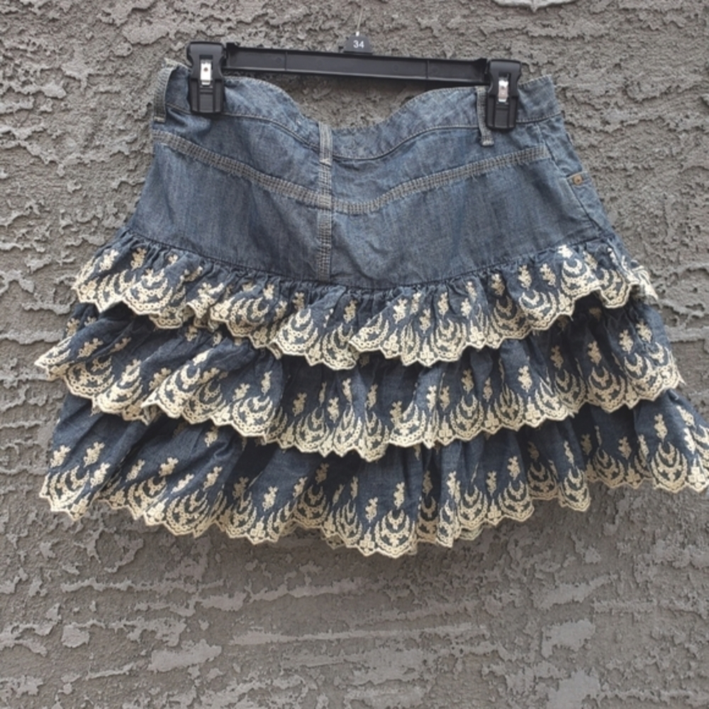 Ralph‎ Lauren Mini Skirt Tiered/Ruffle Embroidery Trim Cotton Fit-Flared - Picture 3 of 6